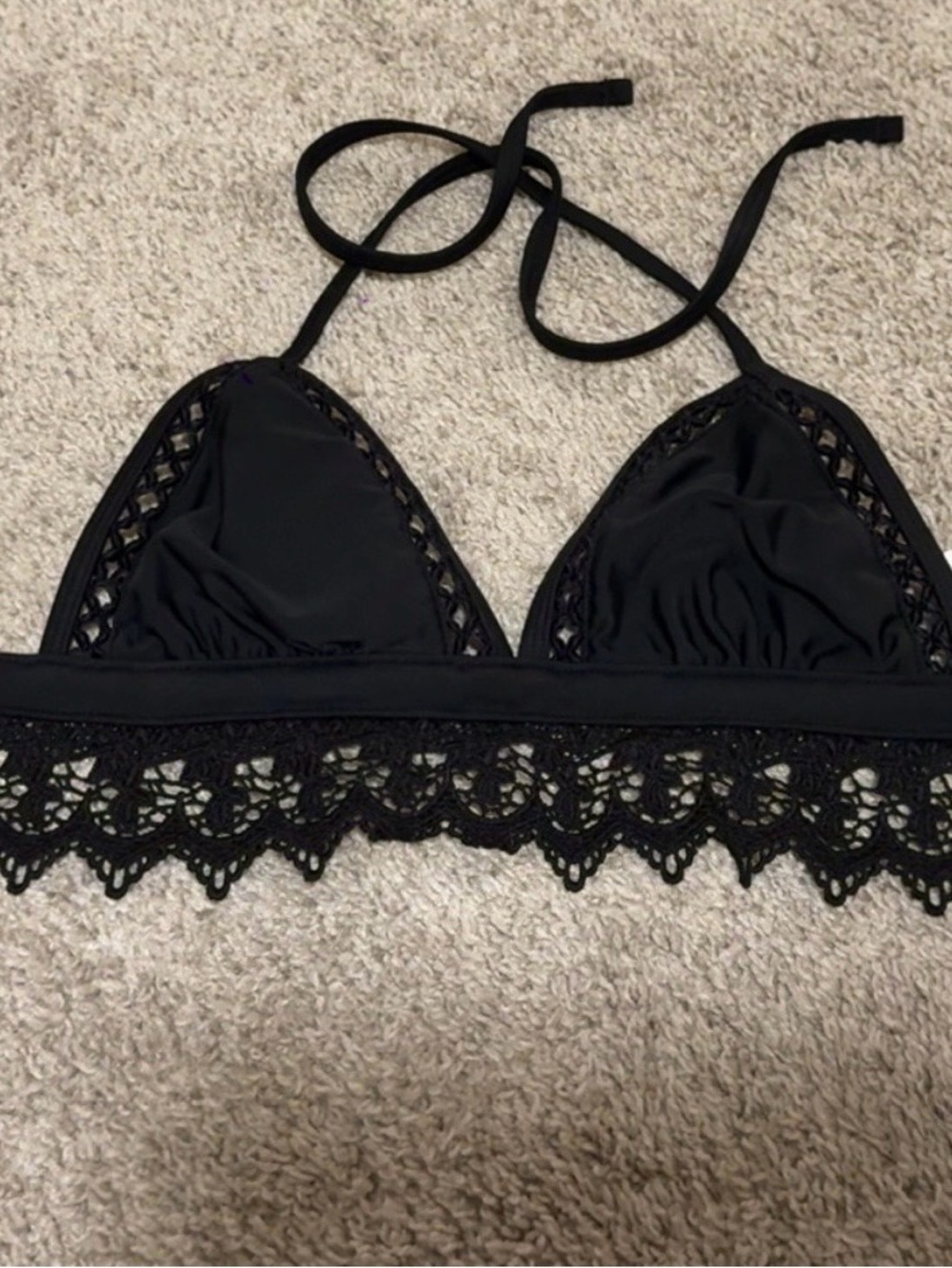 Lace-Trim Triangle Swim Top - Black